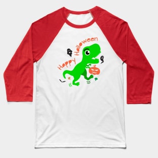 Cute green dinosaur t rex holding a pumpkin Baseball T-Shirt